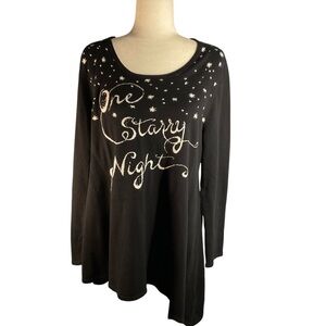 Style & Co One Starry Night Graphic Sweater Size L Black Holiday Festive